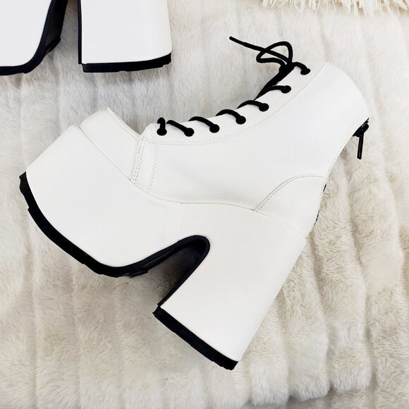 White Matte Chunky Platform Goth Punk Ankle Boots Camel - Picture 7 of 14